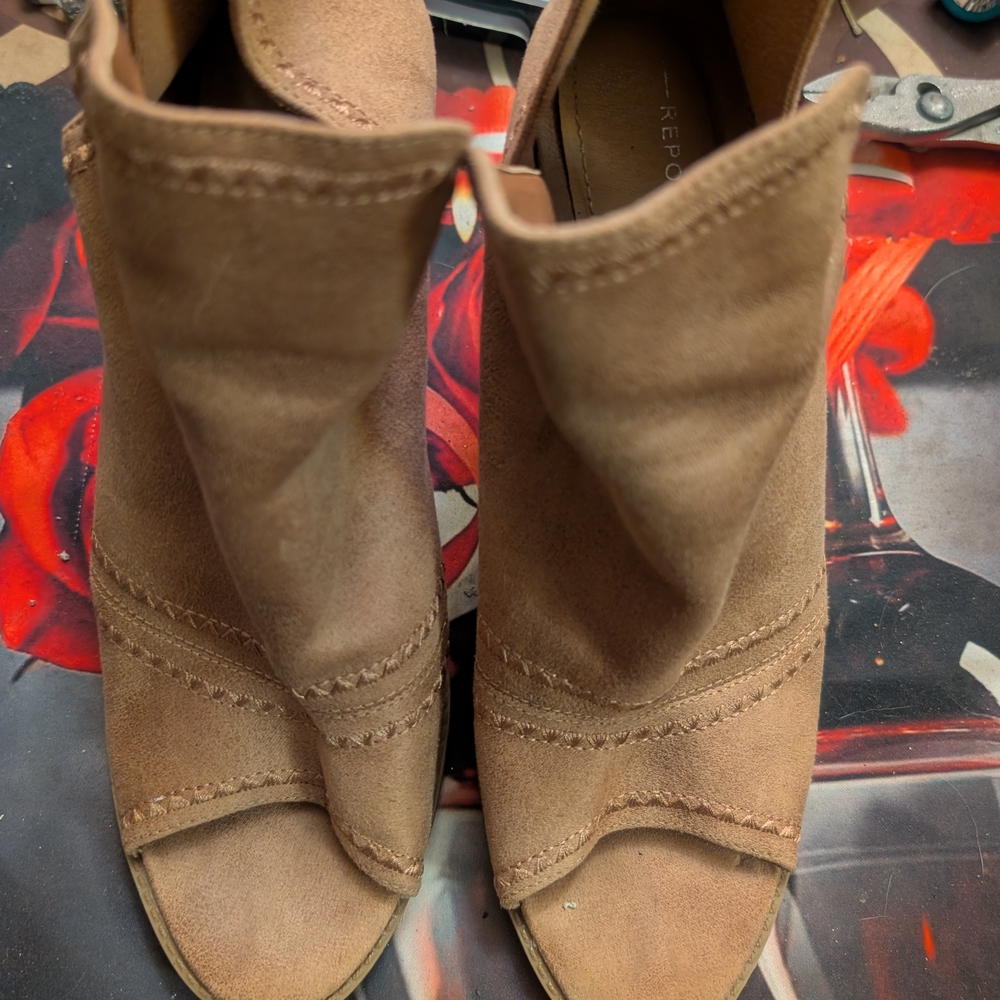 Report Tan Heeled Boots with Wrap-Around Strap